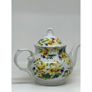 VTG Floral Ceramic Teapot With Yellow & Purple Flowers Home Decor